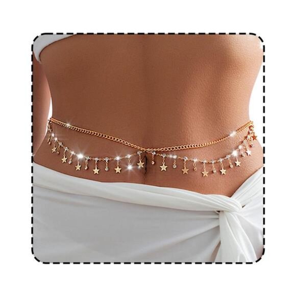 ✨ Gold Belly Chain Jewelry | Sequin Snake Bone Waist Body Chain, Adjustable - Picture 1 of 2